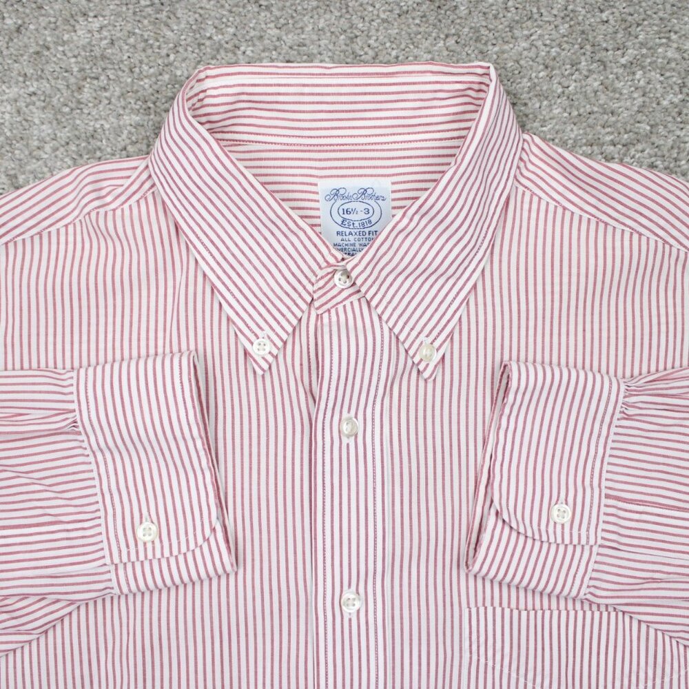 Brooks Brothers‎ Relaxed Fit Dress Shirt Mens 16 1/2, 3 Red/White Cotton L/S